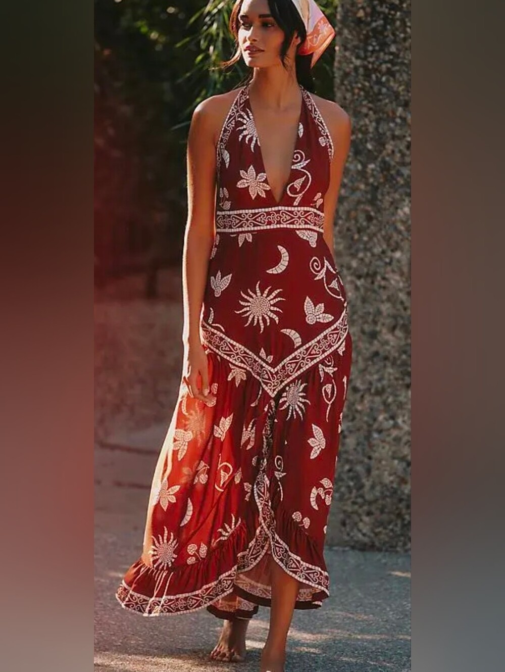 Anthropologie Celandine Mosaic Print Boho Scarf Dress